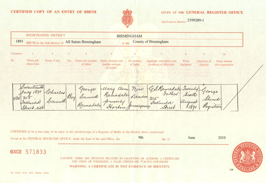 copy of birth certificate