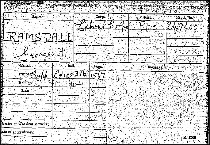 George Frederick Ramsdale - Medal Roll
